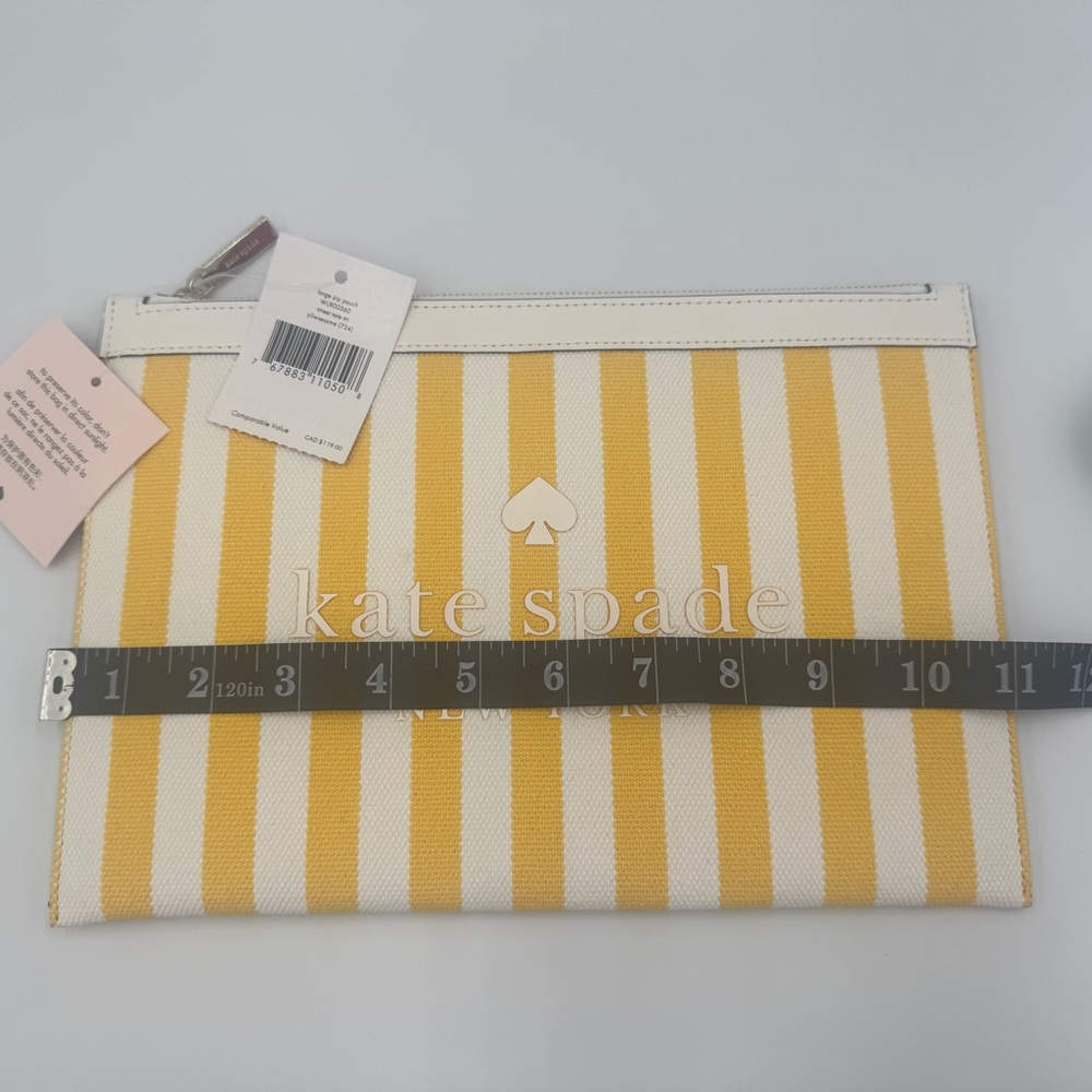 Kate Spade Street Striped Printed Yellow and White Canvas Clutch Zip Pouch NWT - Picture 8 of 8